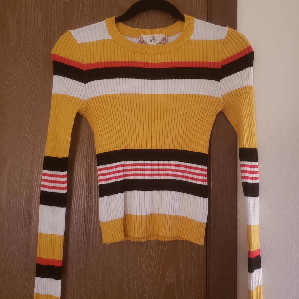 Pink Rose Striped Long Sleeve Crewneck Top
